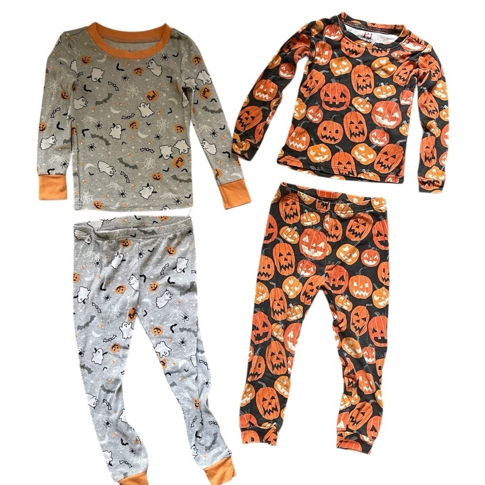 Halloween Pajama Bundle • Ghost & Pumpkin Print PJ Sets • Size 3T • Bundle of 2